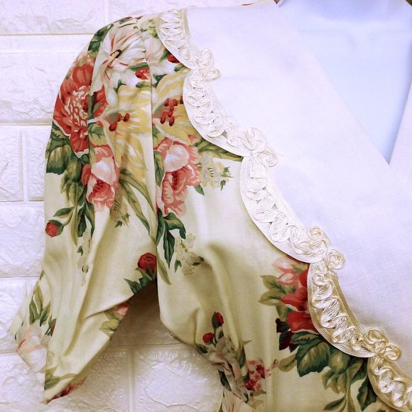 Vintage 80s Expo USA Floral Prairie Dress Lace Collar M(10) Puffed Shoulder Pads - Picture 3 of 12